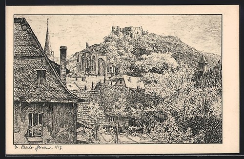 Künstler bacharach blick - künstler-ak, bacharach,